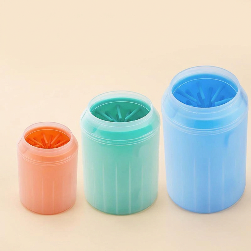 Dog paw cleaning cups in small, medium and large sizes